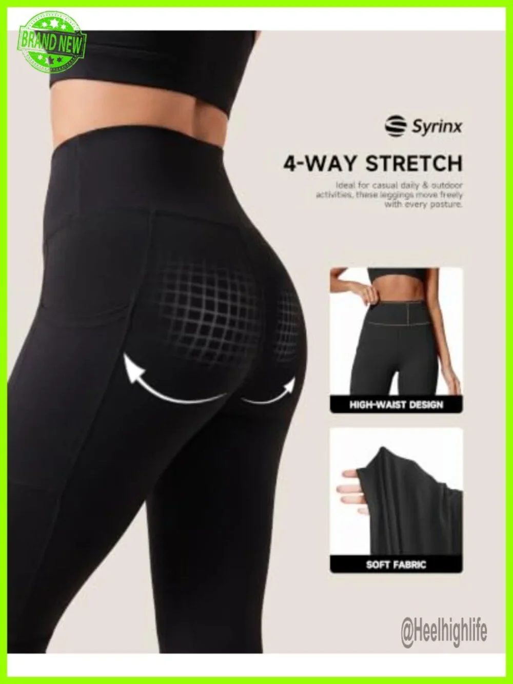 3-Pack High-Waisted Leggings with Pockets Tummy Control 92% Polyester 8% Spandex